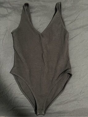 Forever 21 Black V-Neck Ribbed Bodysuit